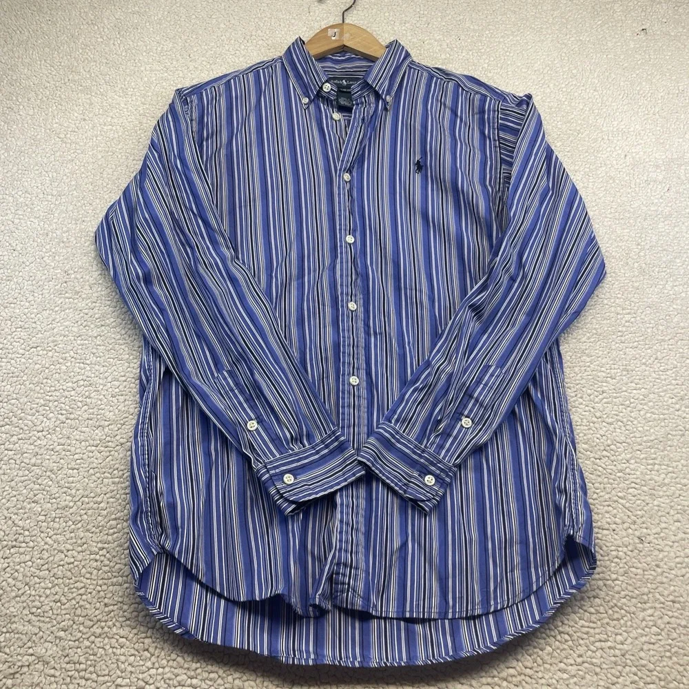 Ralph Lauren Button Down Boy XL Blue Striped Pony Logo Long Sleeve Shirt